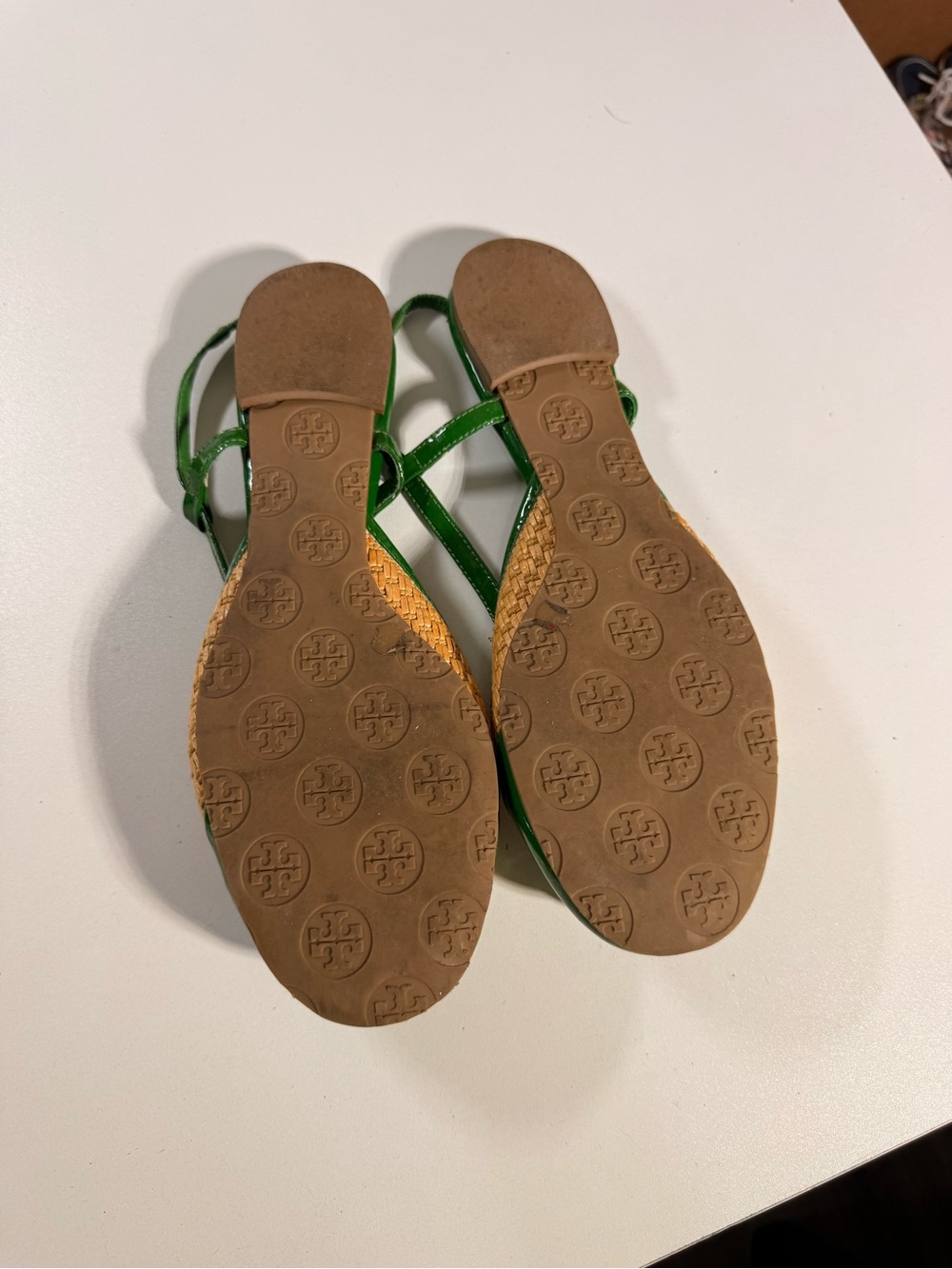 Tory Burch Green Woven Slingback Flats with Logo Medallion - Picture 3 of 3